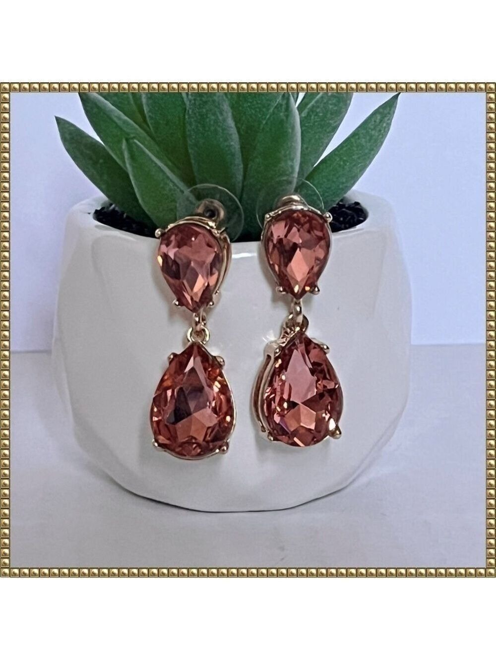 Blush Pink Gold Tone Teardrop Dangle Earrings